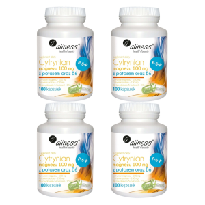 4 x ALINESS Cytrynian Magnezu 100 mg z Potasem 150 mg oraz B6 (P-5-P) 100 kaps.