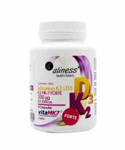 ALINESS Naturalna Witamina K2 FORTE MK-7 200 µg z Natto + D3 60 kapsułek