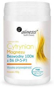 ALINESS Cytrynian Magnezu BEZWODNY 100% z B6 (P-5-P) proszek 250g