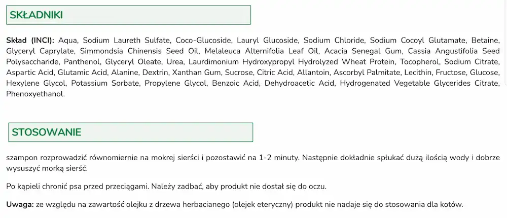szampon dla psów skład