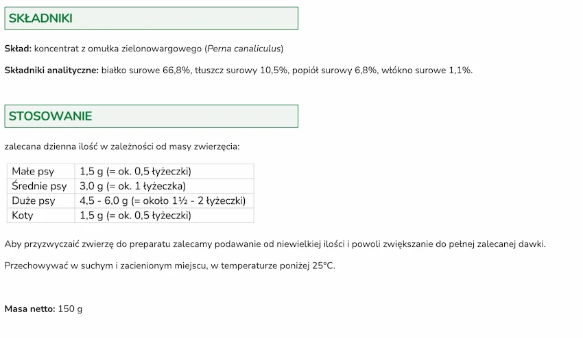 omułek dla psów i kotów