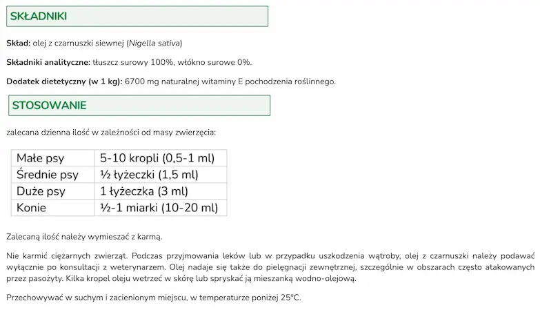olej z zcarnuszki dla psow