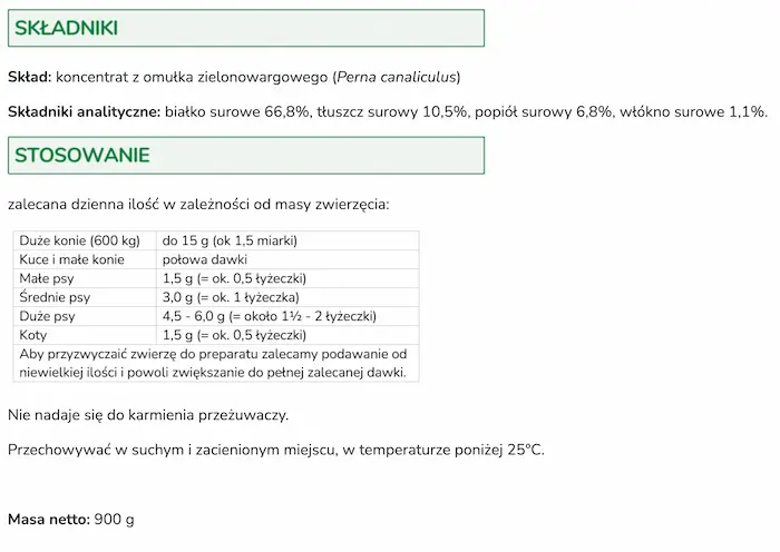 omułek zielonowargowy dla psow i koni