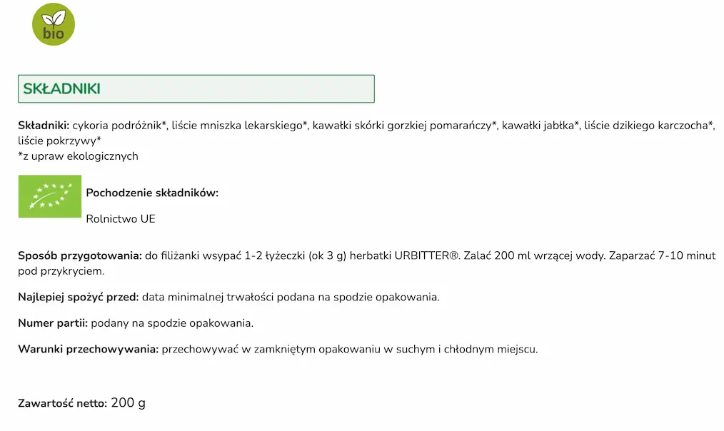 bio urbitter herbatka ziołowa