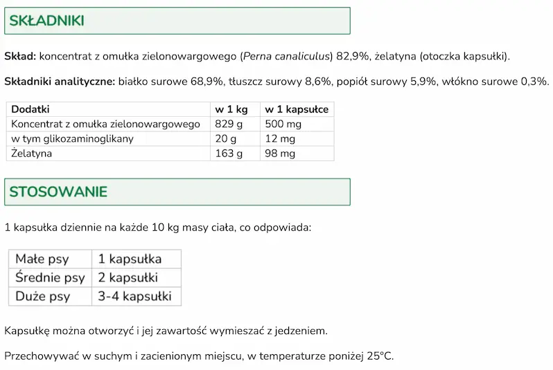 omułek zielonowargowy dla psa